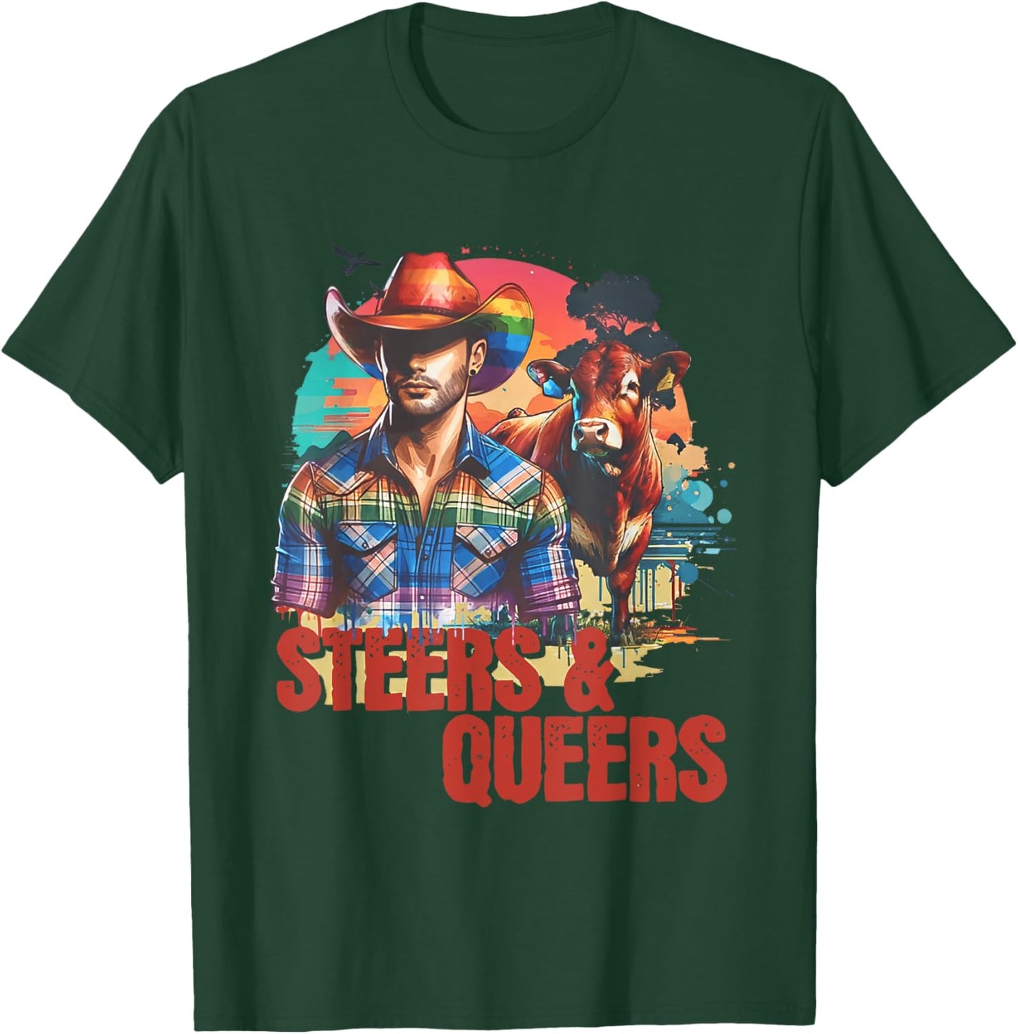 Steers & Queers Country Cowboy Gay T-Shirt - T-Shirt | Forest