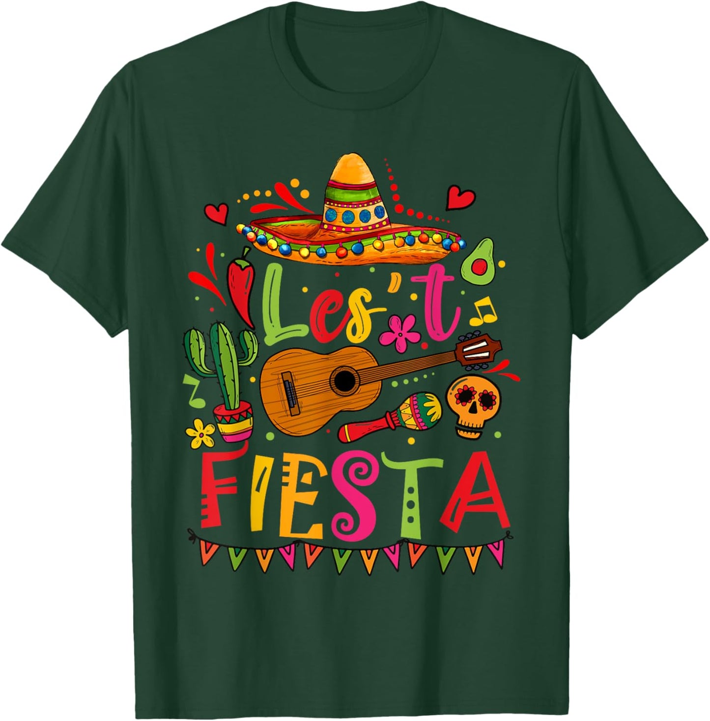 Cinco De Mayo Mexican Guitar Cactus Funny Mexican Fiesta T-Shirt - T-Shirt | Forest