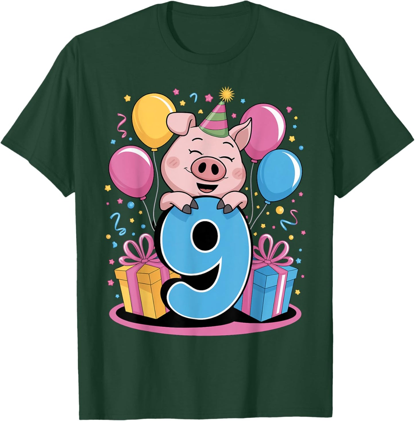 Pig 9th birthday for boy girl 9 years old ninth nine Pig T-Shirt - T-Shirt | Forest