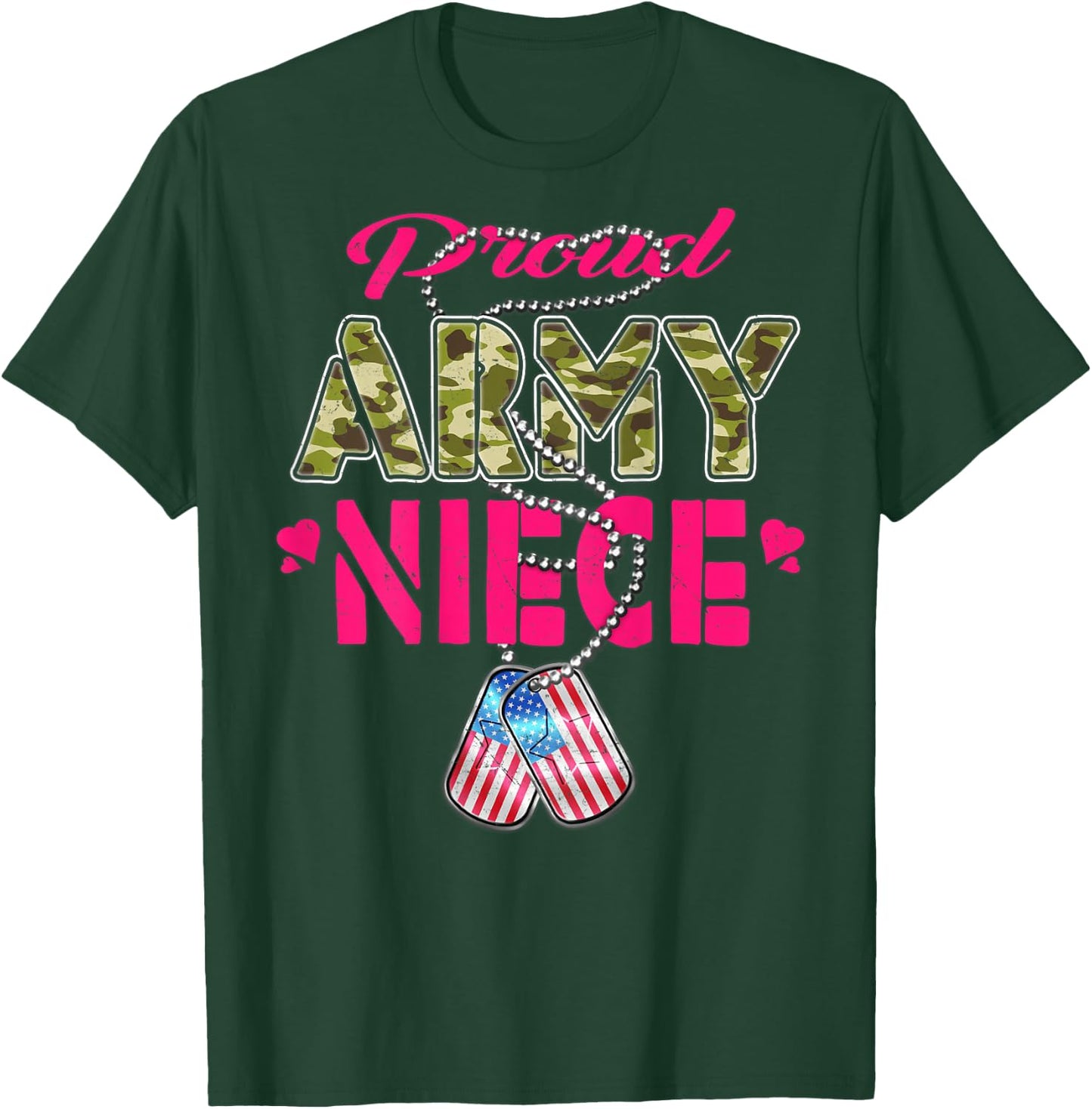 Proud Army Niece US Flag Camo Dog Tags Pride Military Family T-Shirt - T-Shirt | Forest
