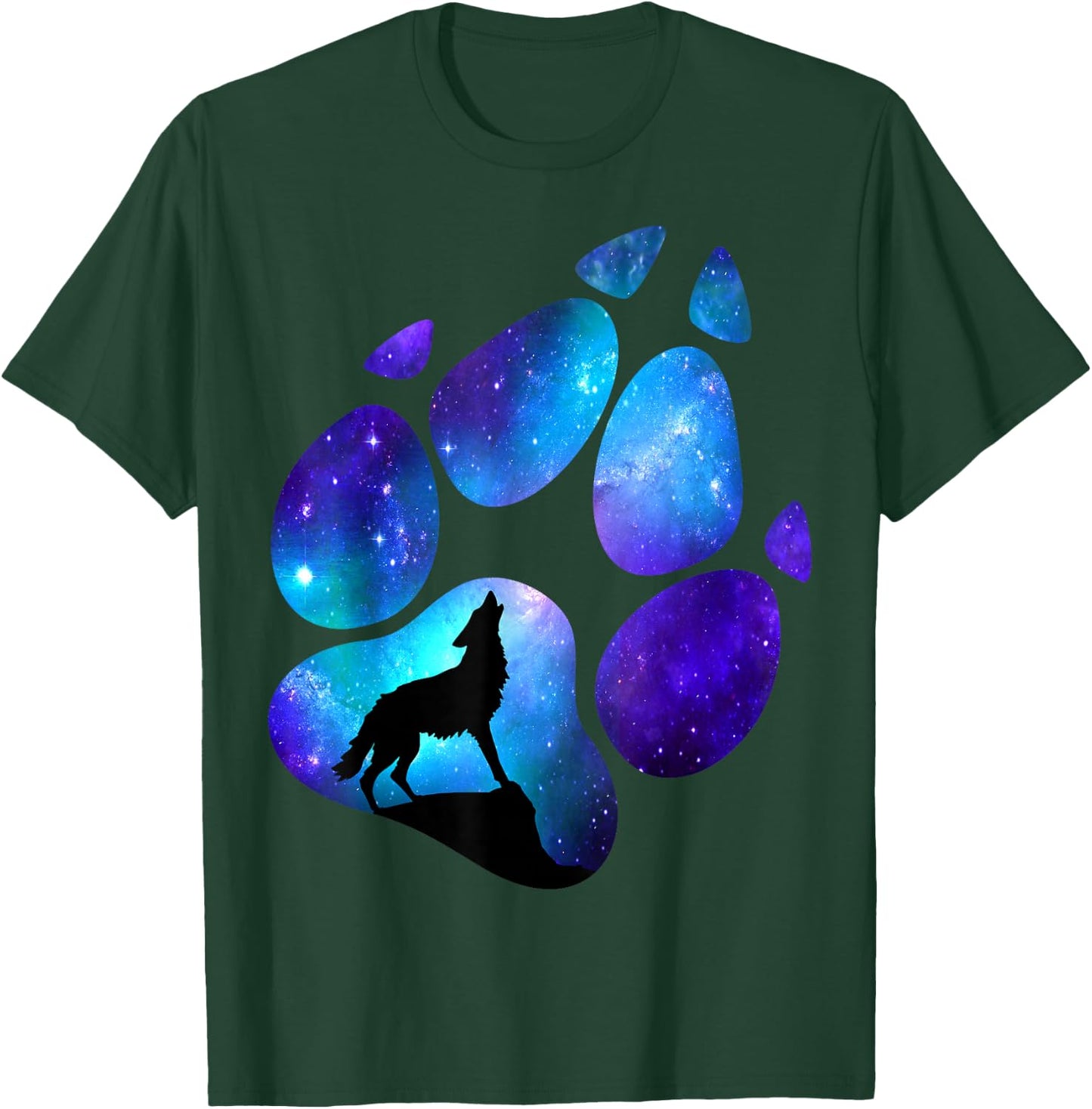 Wolf Paws Galaxy Wild Lone Wolves Stars Moon Wolf T-Shirt - T-Shirt | Forest