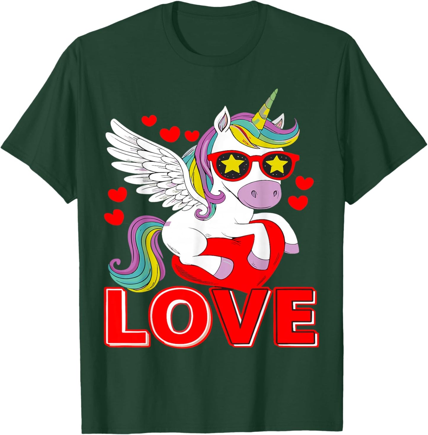 Adorable Unicorn Heart Valentine's Day Girls Kids Women , Black, S T-Shirt - T-Shirt | Forest
