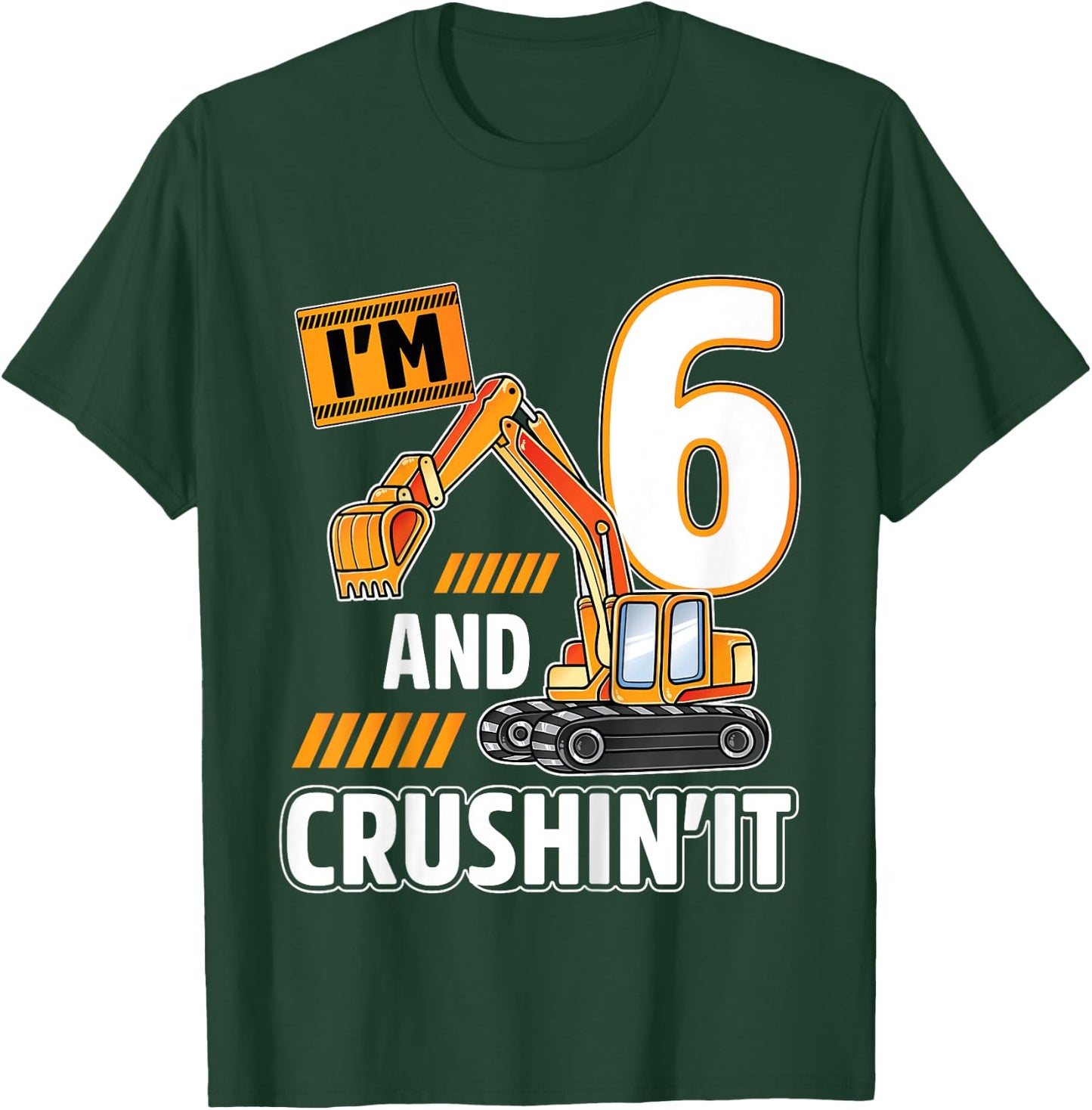 6 year old vehicles construction excavator Birthday 6th T-Shirt - T-Shirt | Forest