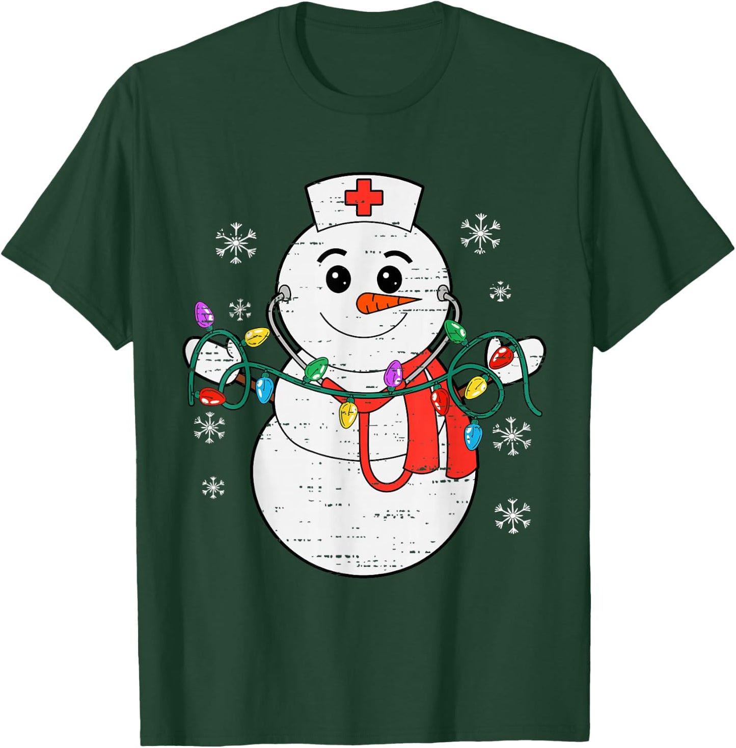 Snowman Nurse Christmas Stethoscope Xmas Scrub Top Women T-Shirt - T-Shirt | Forest