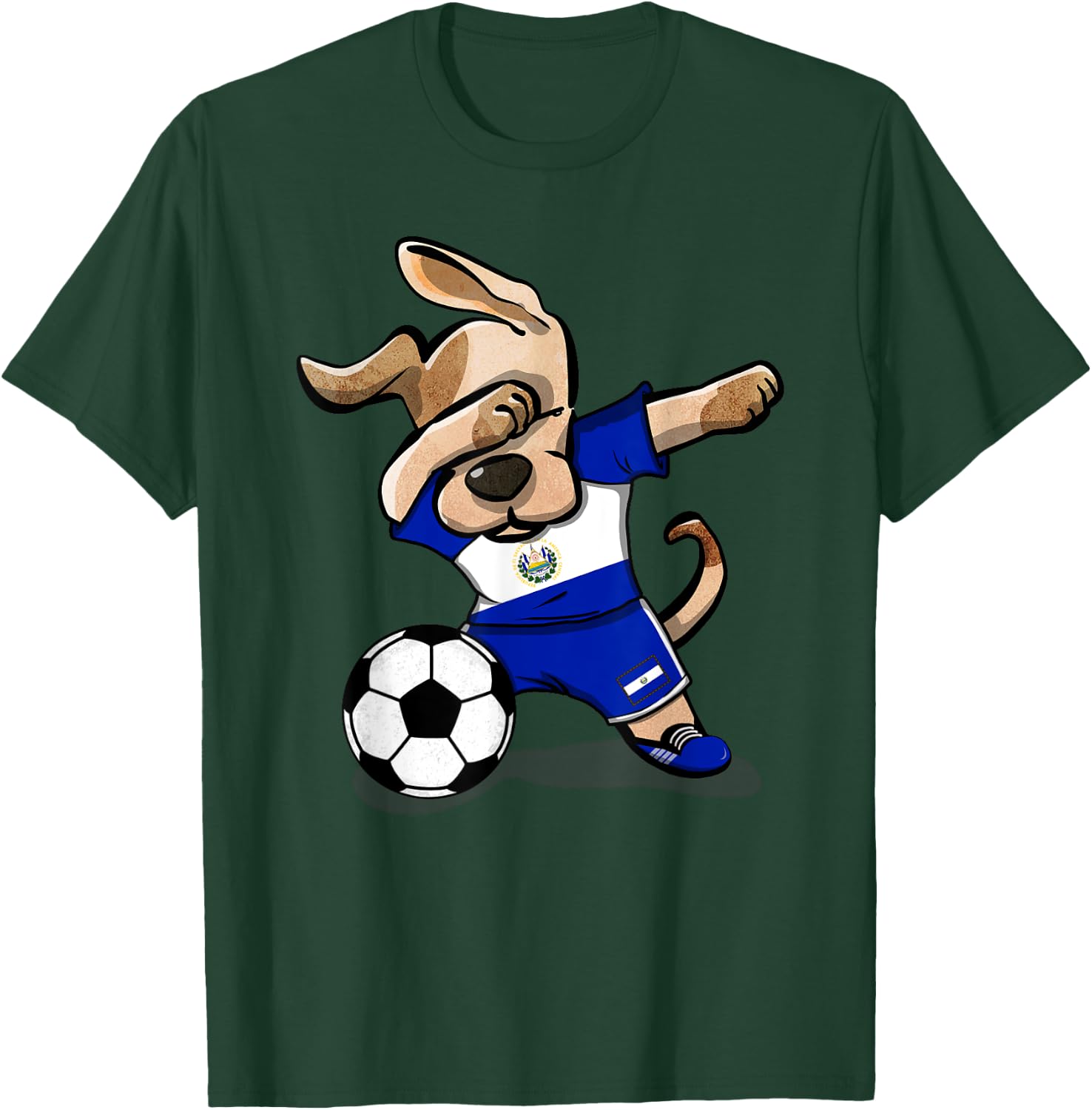 Dabbing Dog El Salvador Soccer Salvadorean Flag Football Men Women Girls Kids T-Shirt - T-Shirt | Forest