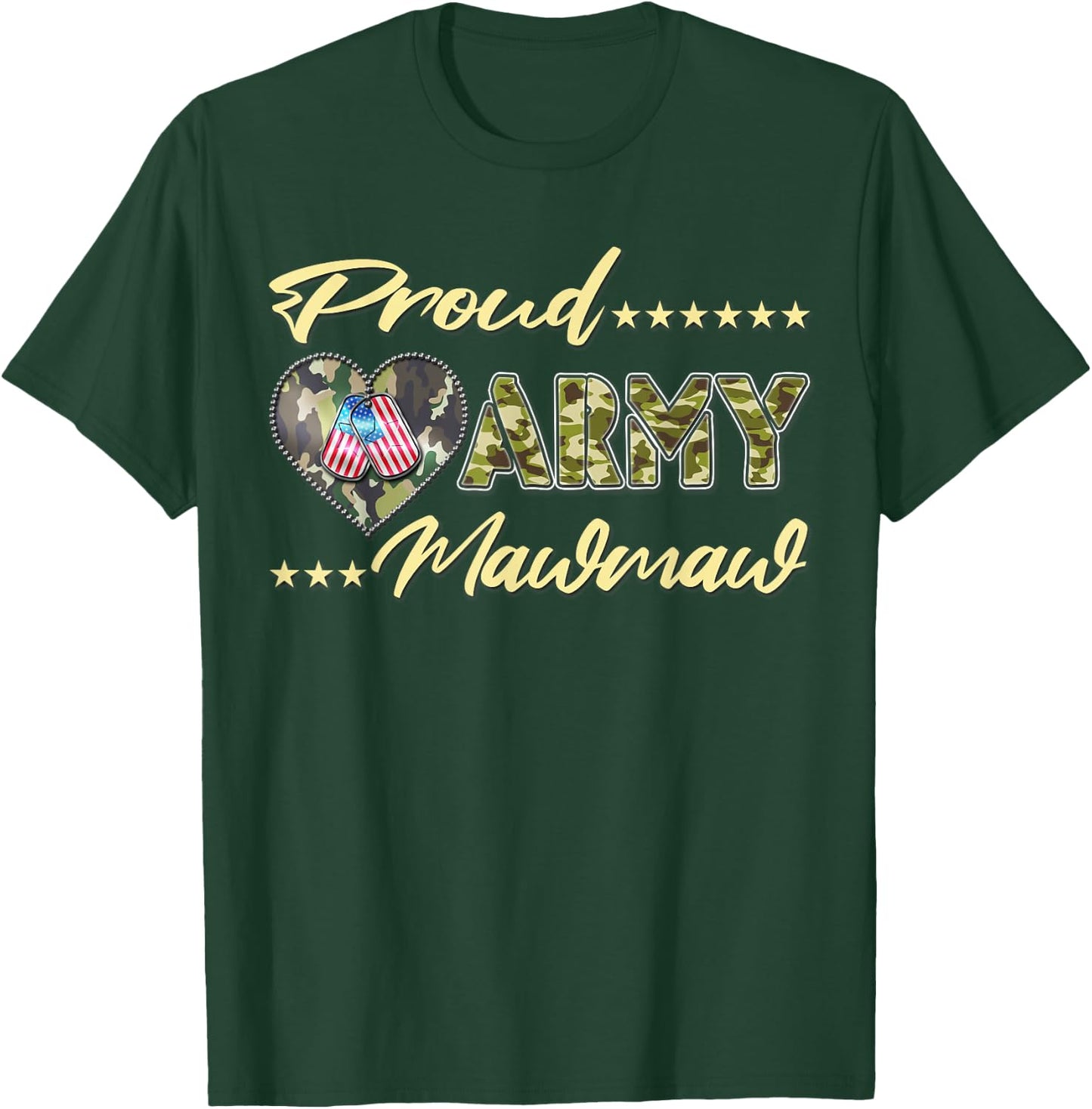 Proud Army Mawmaw Camo US Flag Dog Tag Military Grandma Gift Men Women T-Shirt - T-Shirt | Forest