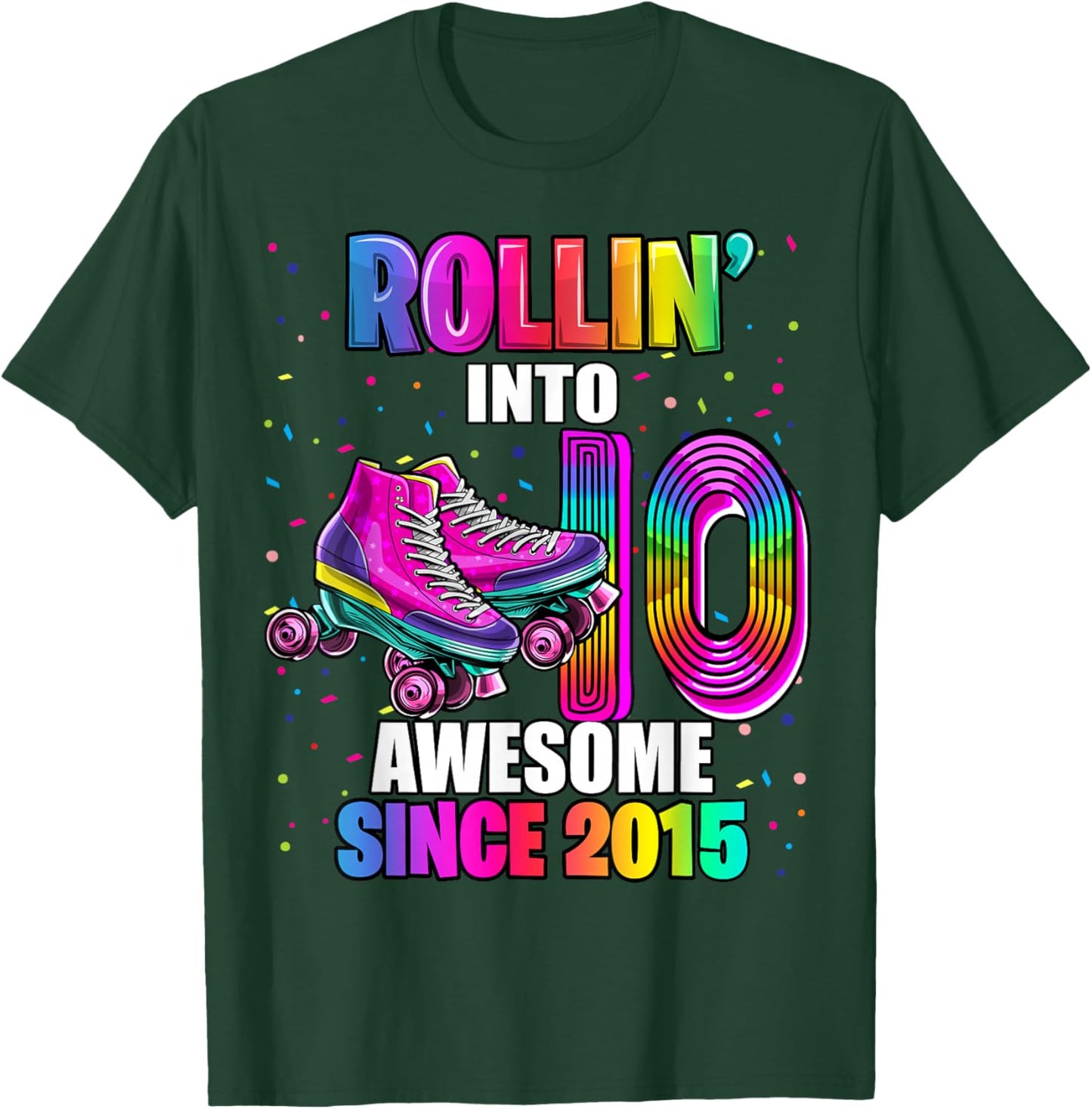 Birthday Roller Skating 10th Girl Rollin into 10 Skate Party T-Shirt - T-Shirt | Forest