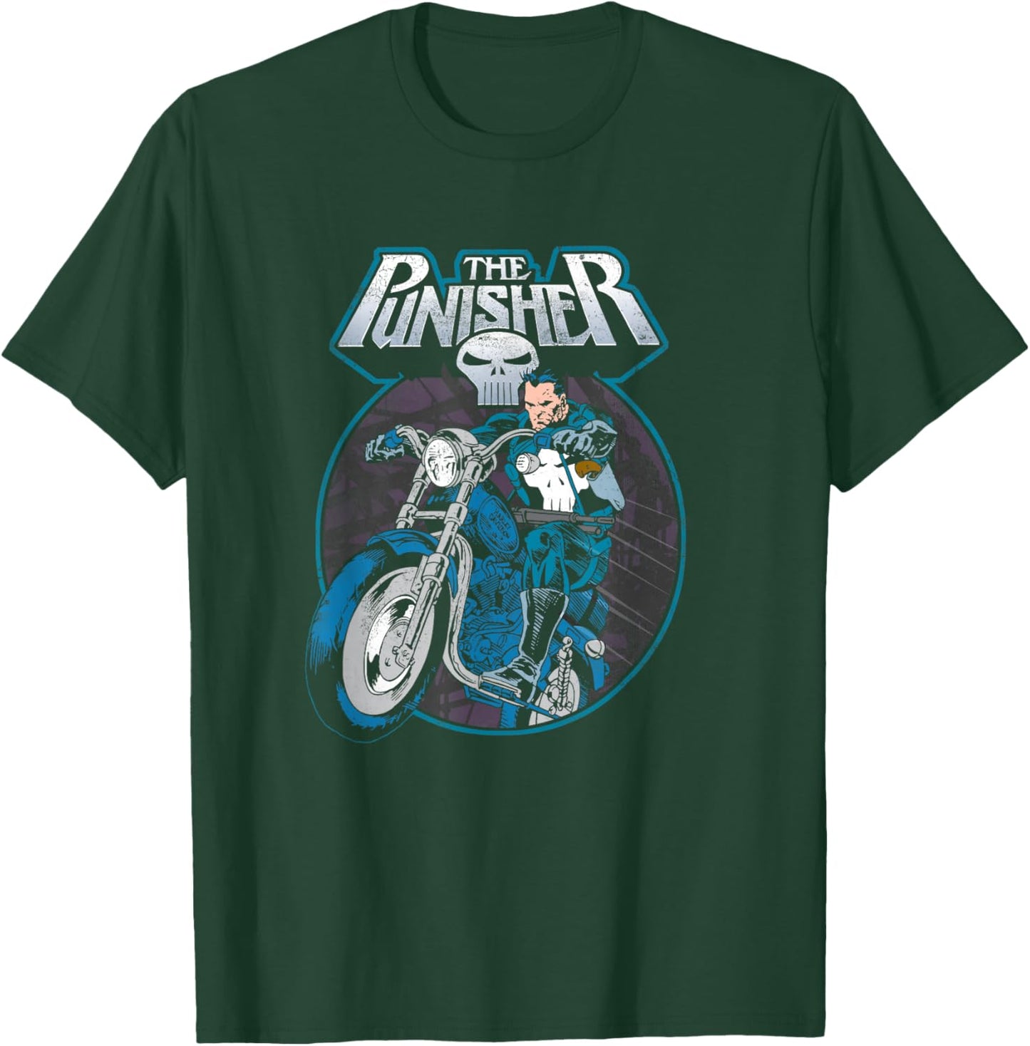 Marvel Punisher Frank Riding Motorcycle Vintage Portrait T-Shirt - T-Shirt | Forest