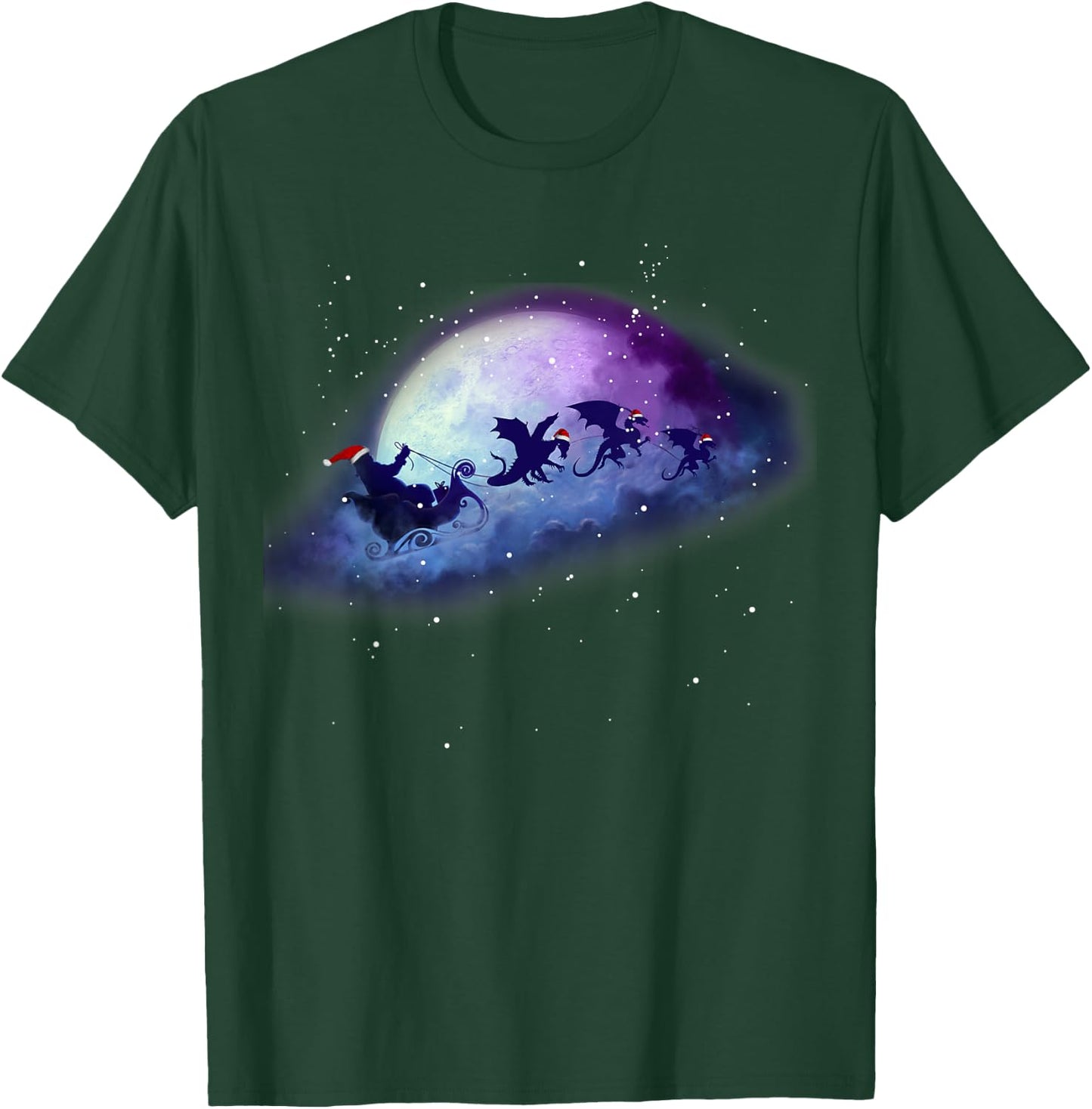 Christmas Santa Claus Flying past the Moon, Santa Dragon T-Shirt - T-Shirt | Forest