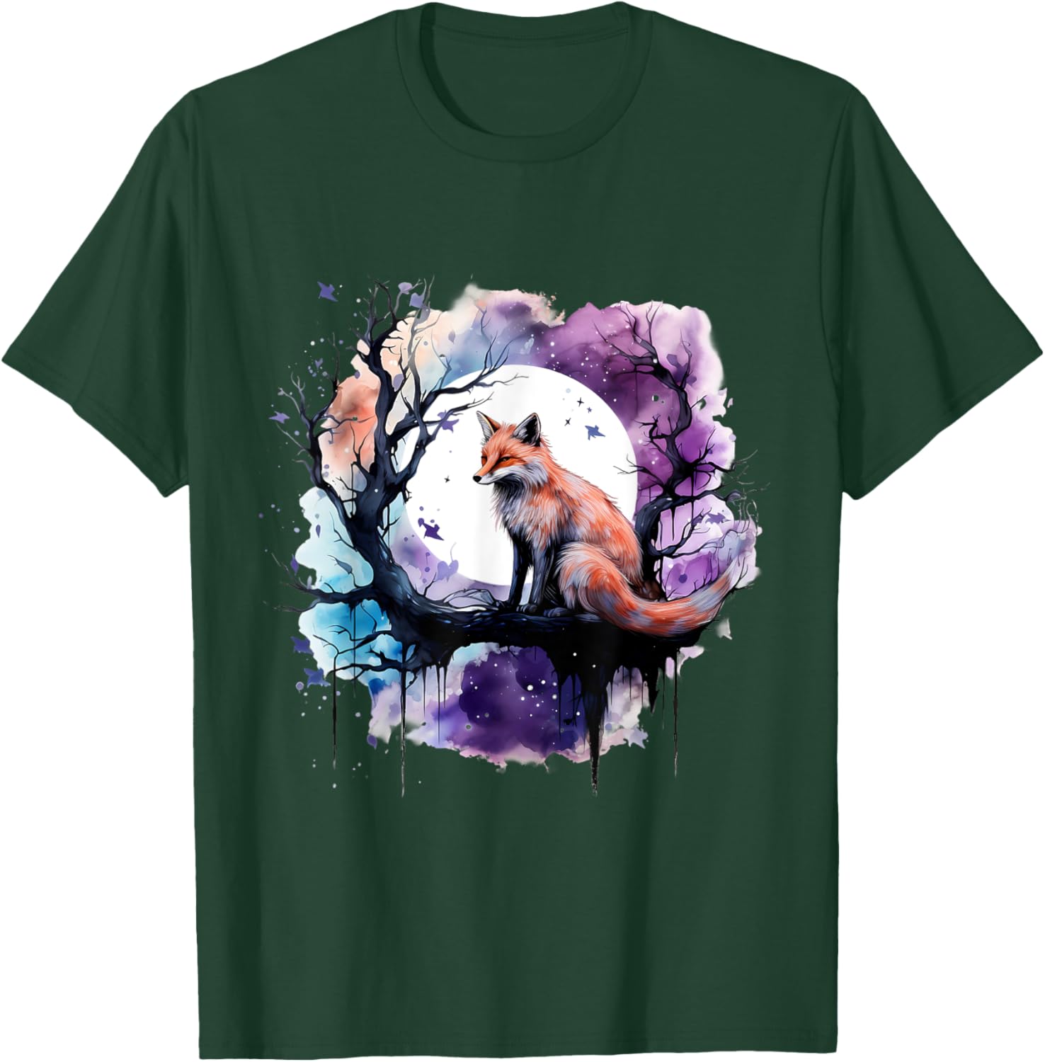 Fox Animal Art Wildlife Artwork Moon Nature Animal Lovers T-Shirt - T-Shirt | Forest