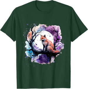 Fox Animal Art Wildlife Artwork Moon Nature Animal Lovers T-Shirt - T-Shirt | Forest