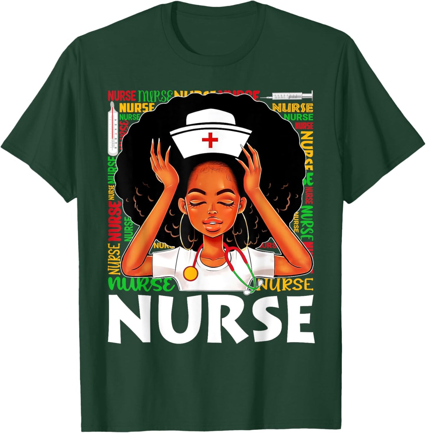 Black Nurse Afro Woman Juneteenth Black History Month T-Shirt - T-Shirt | Forest