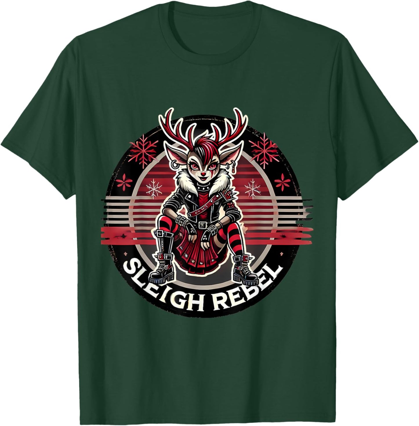 Sleigh Rebel Punk Gothic Reindeer Christmas Design T-Shirt - T-Shirt | Forest