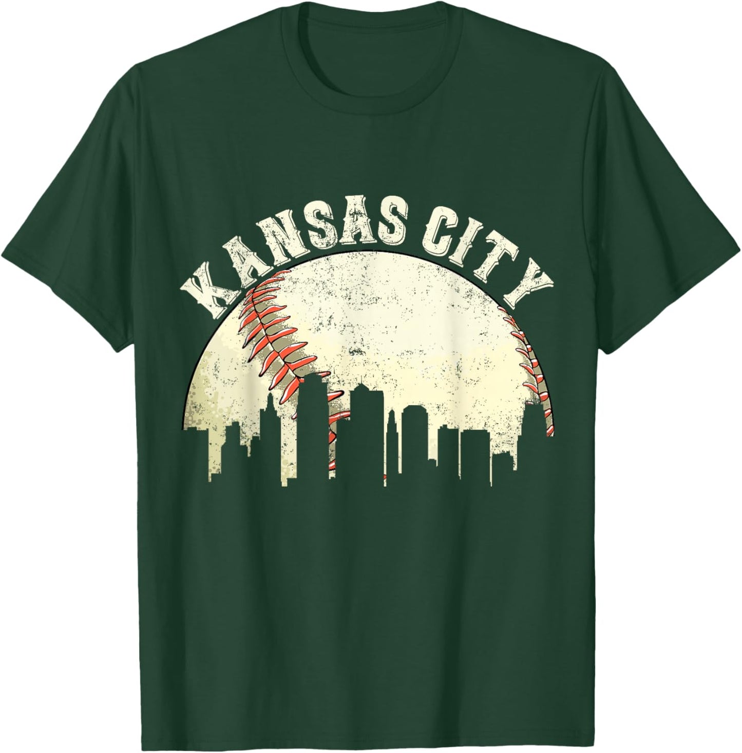 Vintage Kansas City Cityscape Baseball Lover Men Women Kids T-Shirt - T-Shirt | Forest