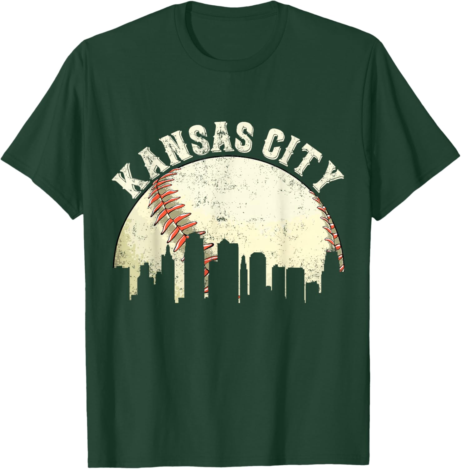 Vintage Kansas City Cityscape Baseball Lover Men Women Kids T-Shirt - T-Shirt | Forest