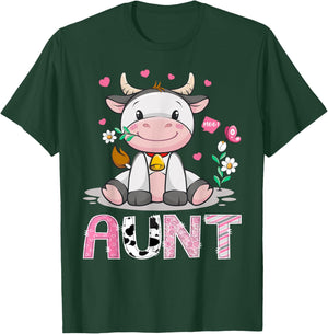 Aunt Cute Cow Moo Farmer Birthday Family Matching T-Shirt - T-Shirt | Forest