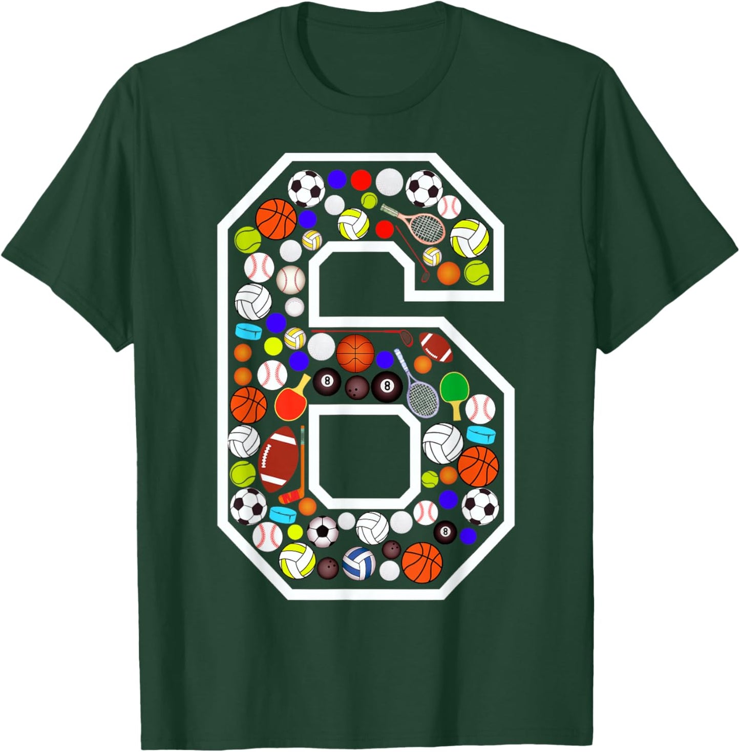 Kids 6th Birthday Sports Big Number Six 6 Year Old Boy T-Shirt - T-Shirt | Forest