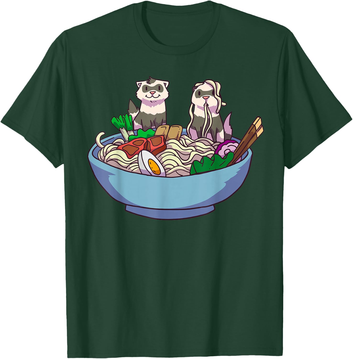 Ferret Ramen Noodles Anime Kawaii Japanese Otaku Gift Small T-Shirt - T-Shirt | Forest