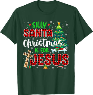 Silly Santa Christmas Is For Jesus Leopard Christian Cross T-Shirt - T-Shirt | Forest