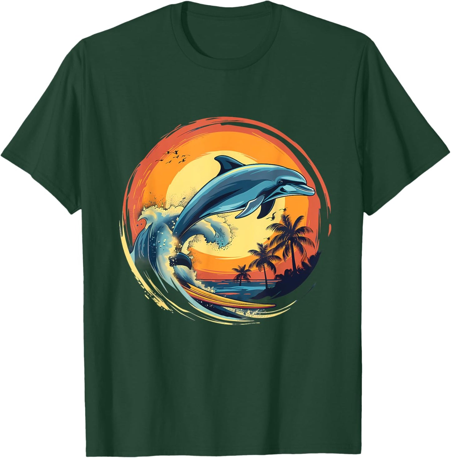 Dolphin Surfing Sunset Sea Ocean Dolphin Sea Ocean Animal T-Shirt - T-Shirt | Forest