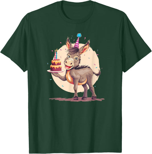 B-Day Donkey with Cake for Donkeys and Birthday Parties T-Shirt - T-Shirt | Forest