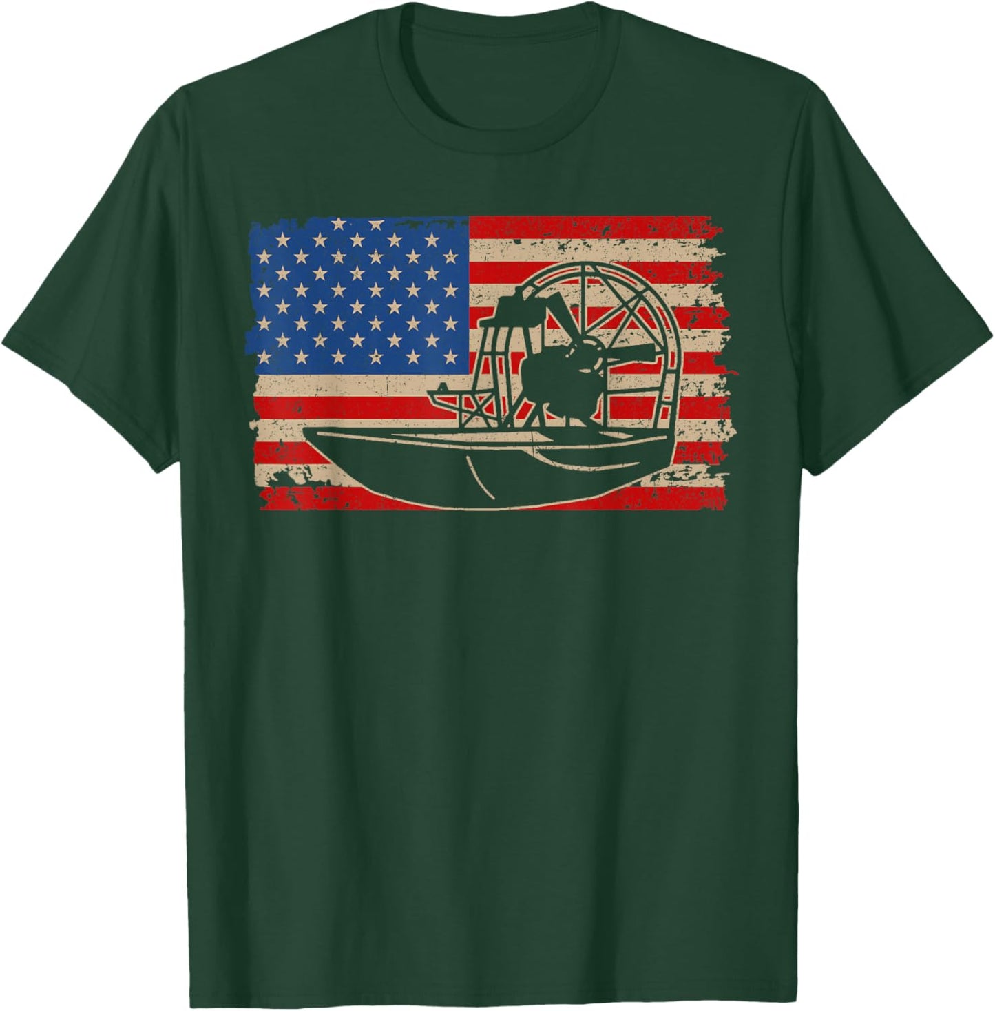 Airboat America Flag I Patriotic Airboat Captain Racing Gift T-Shirt - T-Shirt | Forest