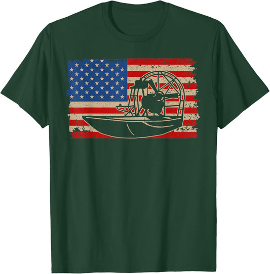 Airboat America Flag I Patriotic Airboat Captain Racing Gift T-Shirt - T-Shirt | Forest