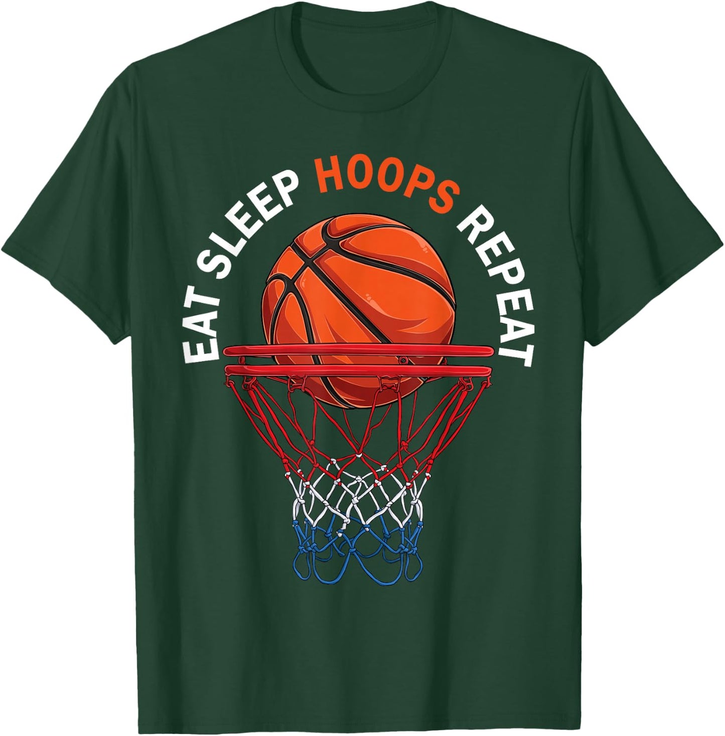 Eat Sleep Hoops Repeat Basketball Fan Basketball T-Shirt - T-Shirt | Forest