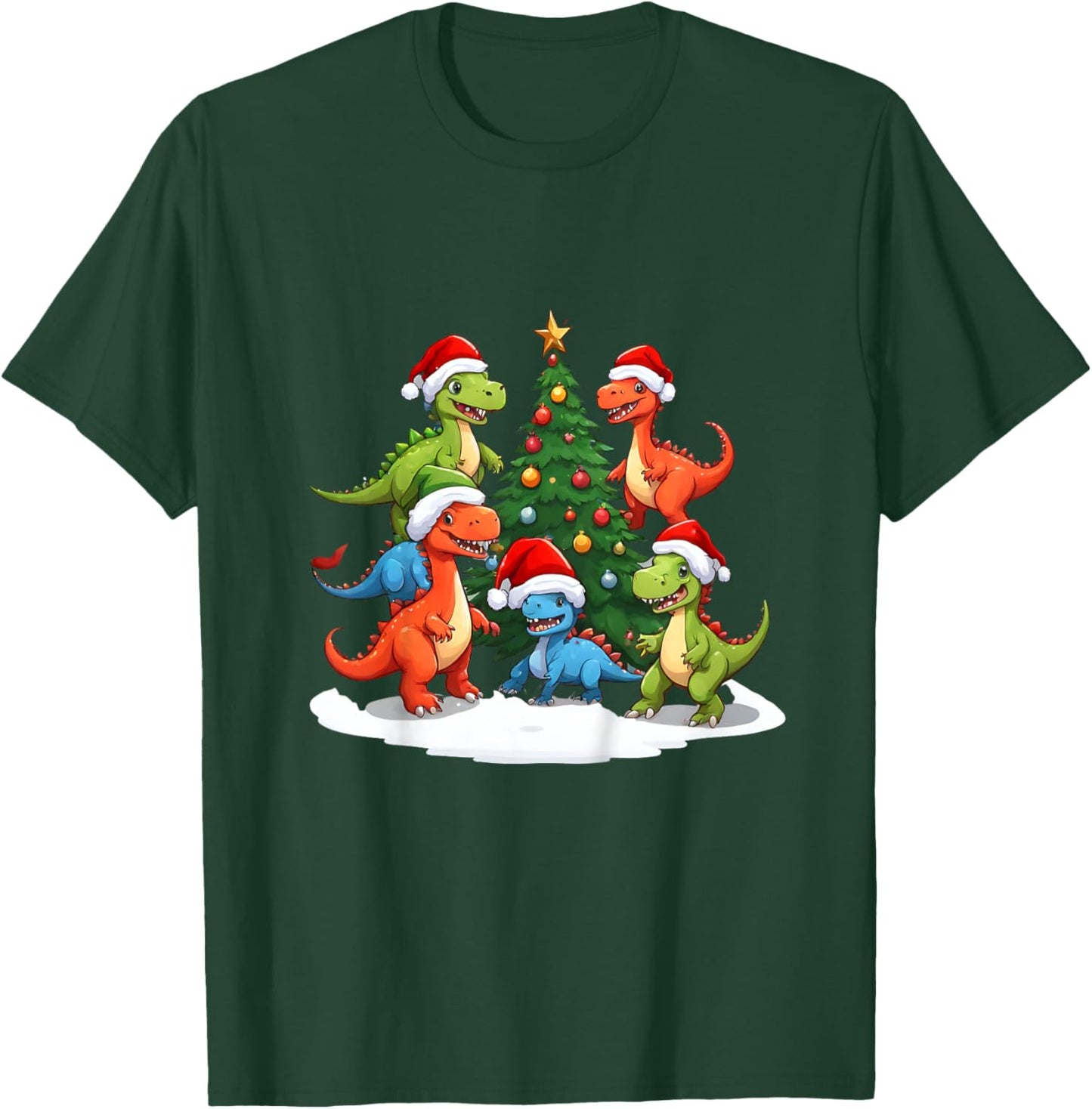 Kids Holiday Dinosaur Adventure, Kid's Christmas T-Shirt - T-Shirt | Forest