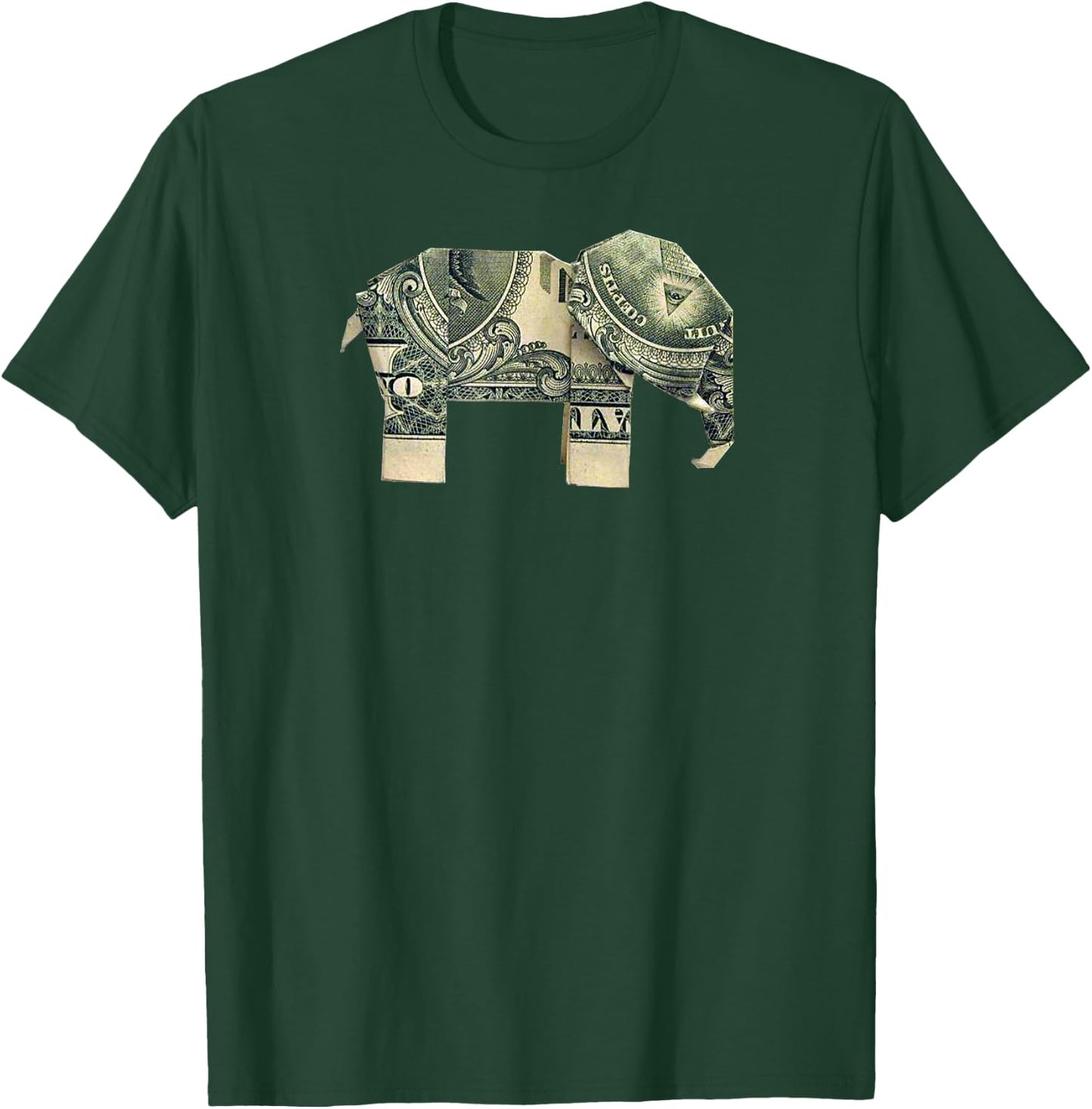 Dollar Bill Origami Elephant -Good Luck Shirt T-Shirt - T-Shirt | Forest