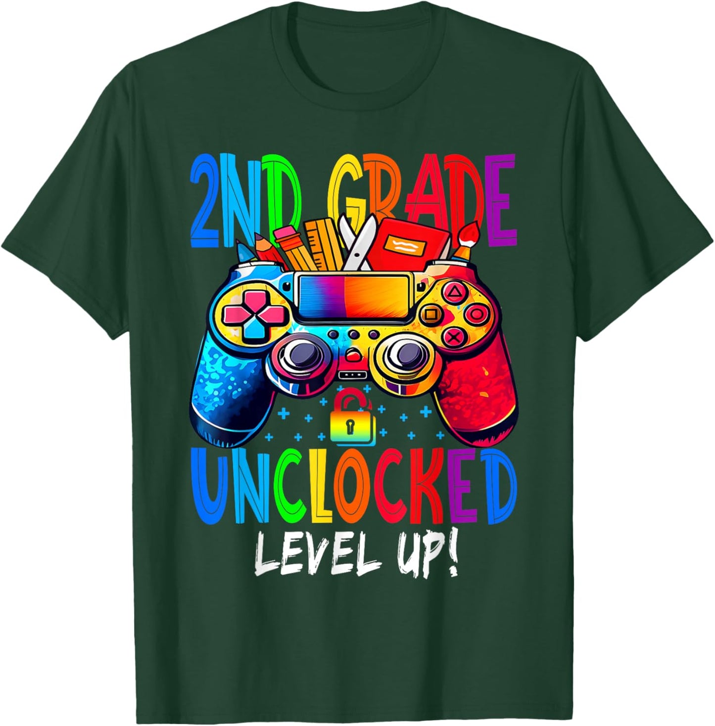 2nd Grade Unlocked Level Up Video Gamer Back To School T-Shirt - T-Shirt | Forest