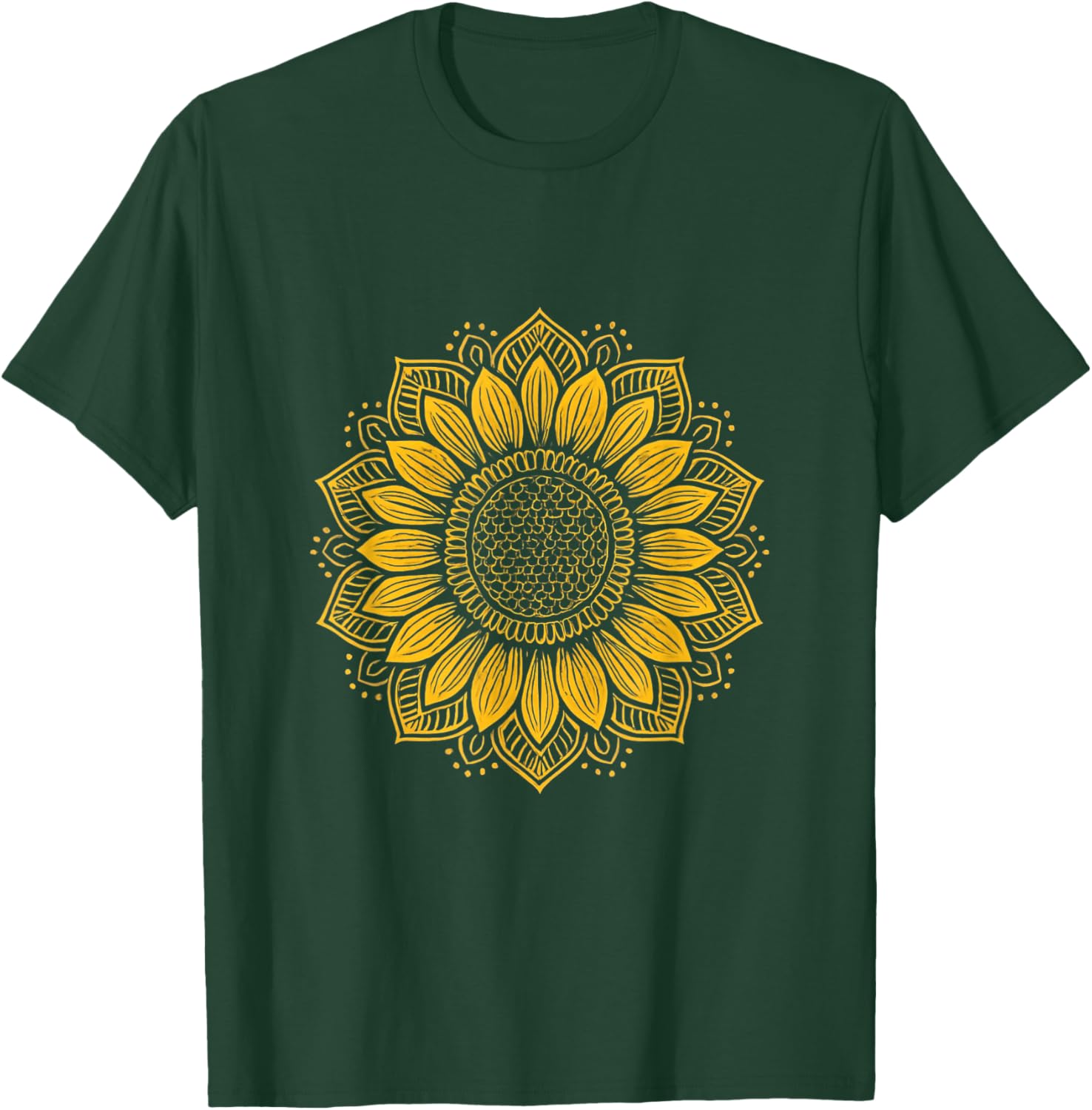Boho Sunflower Mandala Art Floral Spiritual Yoga Nature T-Shirt - T-Shirt | Forest