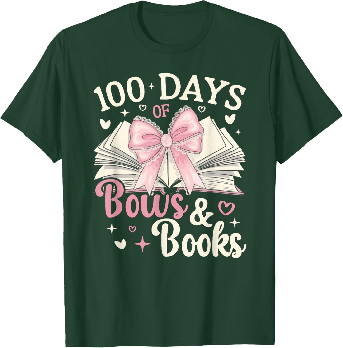 Coquette 100 Days Of Bows Books Reading 100th Day Of School T-Shirt - T-Shirt | Forest