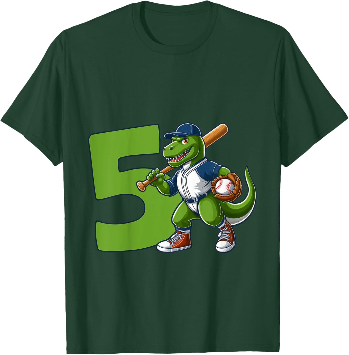 Dinosaur 5 Years Baseball 5th Birthday T-Shirt - T-Shirt | Forest