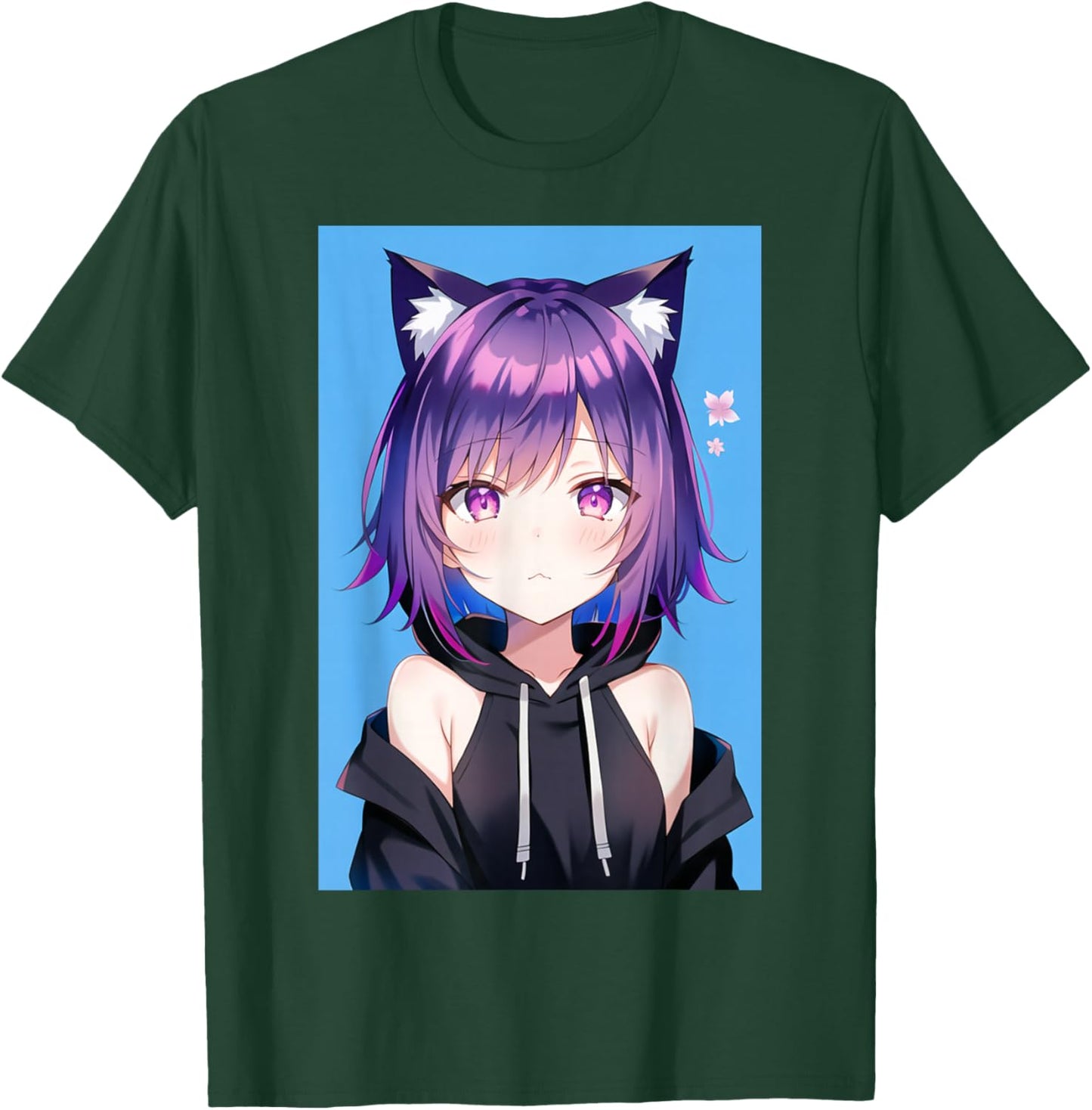 Waifu Neko Anime Cat Girl Japanese Aesthetic T-Shirt - T-Shirt | Forest