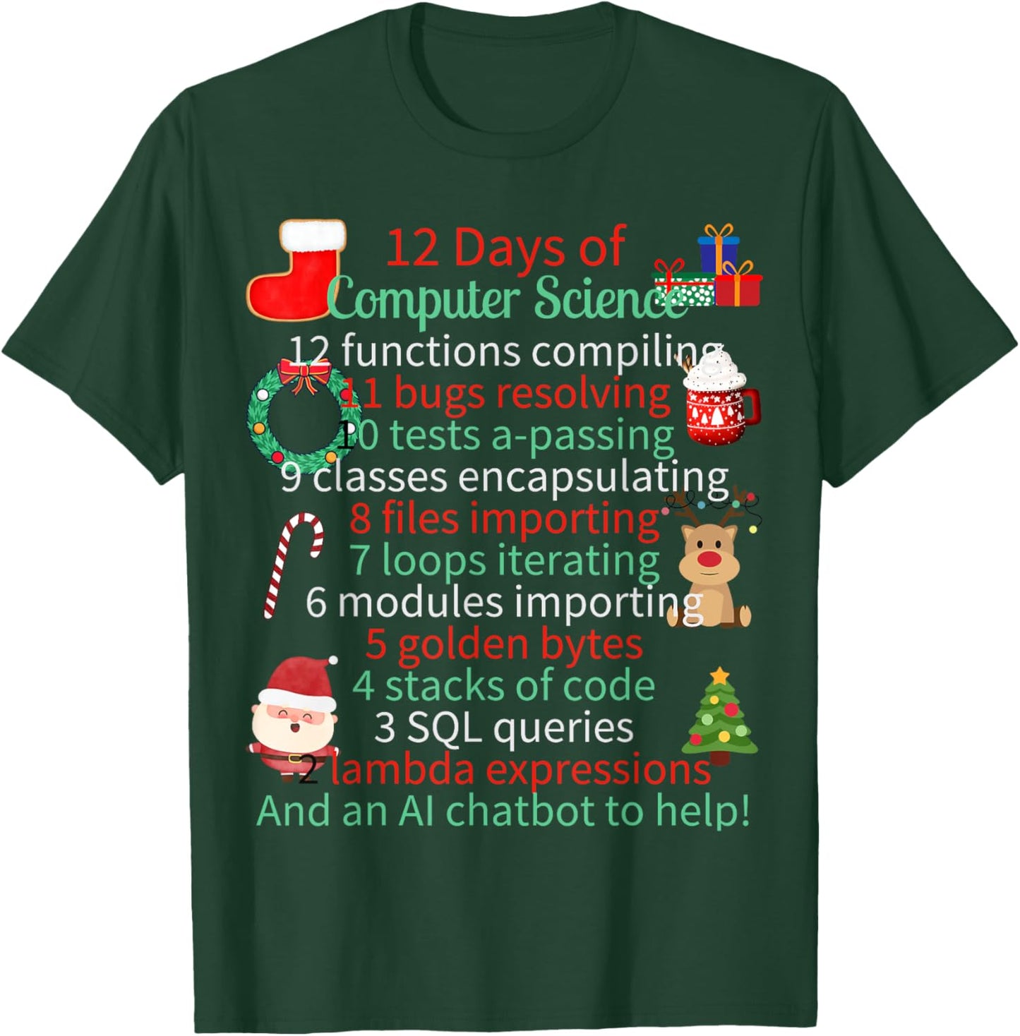 12 Days of Computer Science Christmas Themed Winter Holidays Women Kids T-Shirt - T-Shirt | Forest