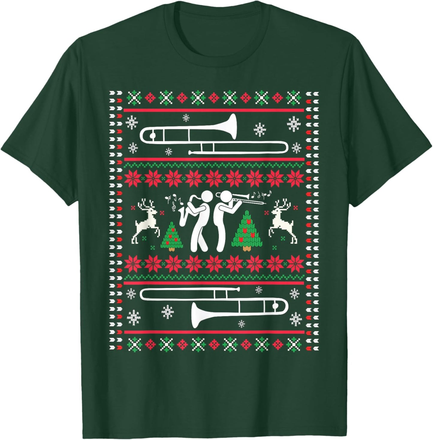 Trombone Christmas Ugly Trombonist Jazz Music Marching Band T-Shirt - T-Shirt | Forest
