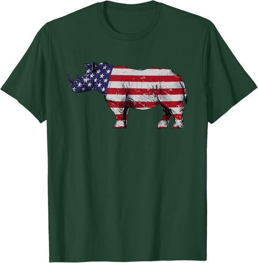 Cool Rhino Design Women Rhinoceros 4th of July Rhino T-Shirt - T-Shirt | Forest