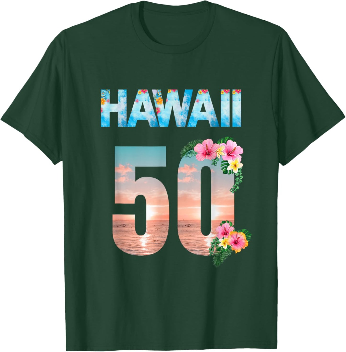 Hawaii 50th Birthday Hawaiian Aloha Beach Hibiscus T-Shirt - T-Shirt | Forest