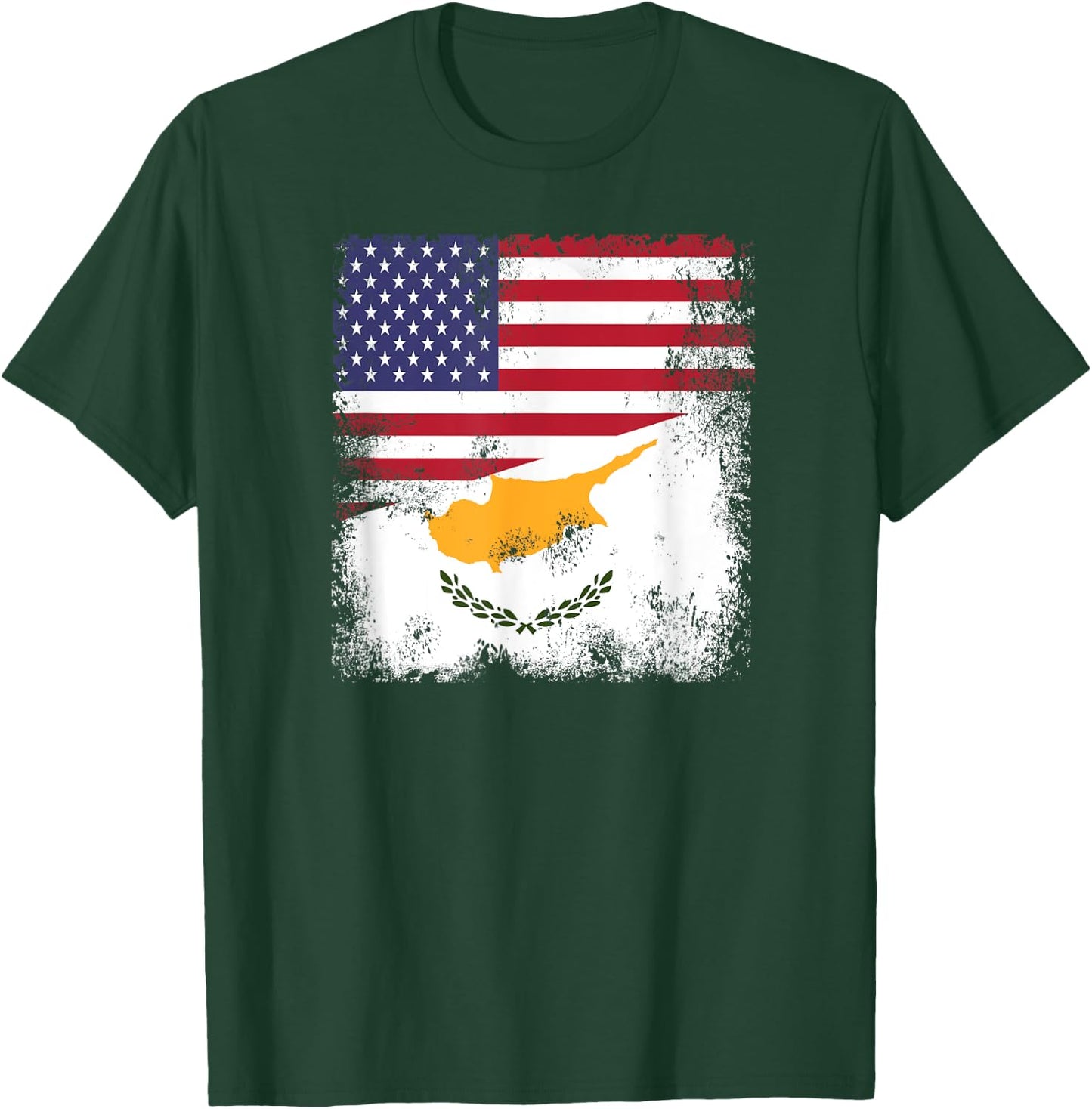 Half Cypriot Flag | Vintage Cyprus USA Gift T-Shirt - T-Shirt | Forest