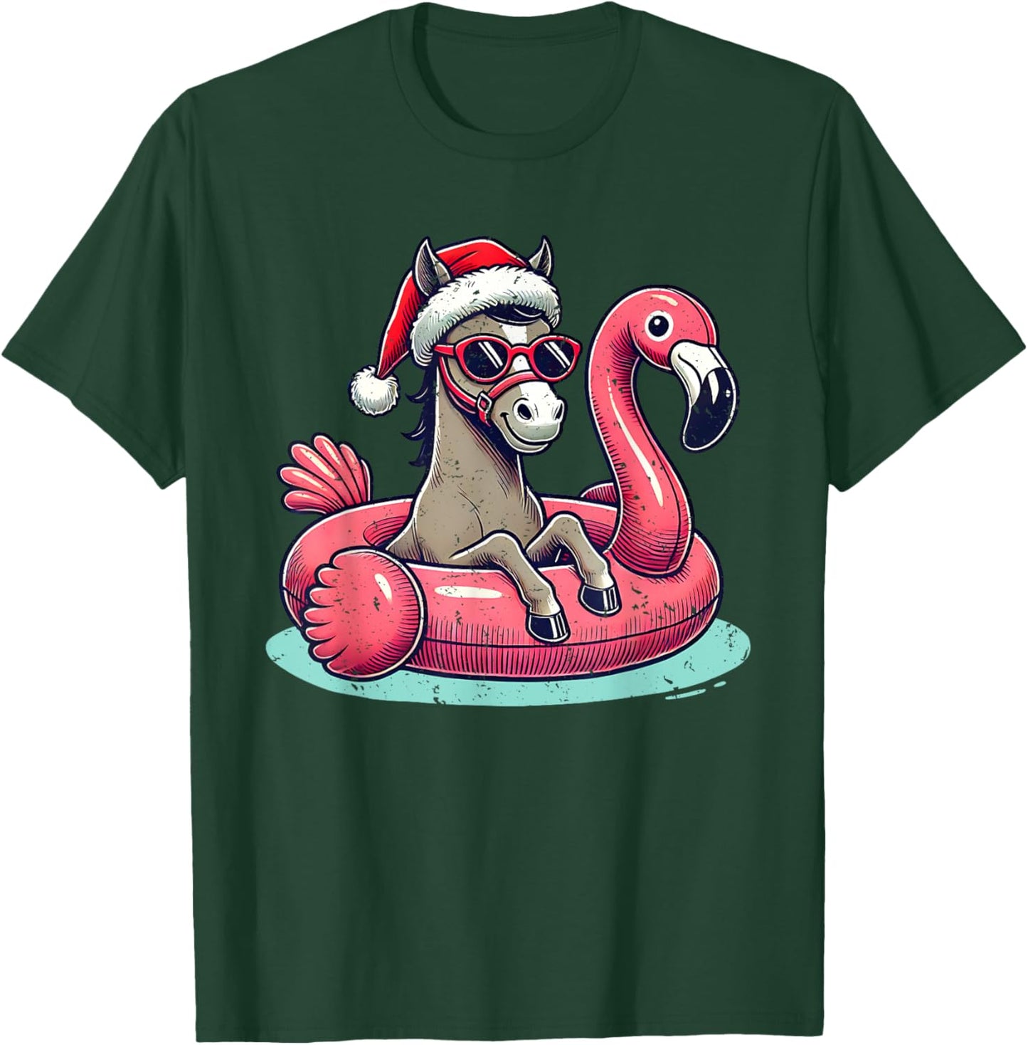 Funny Christmas in July Horse Mom Santa Flamingo Floatie T-Shirt - T-Shirt | Forest