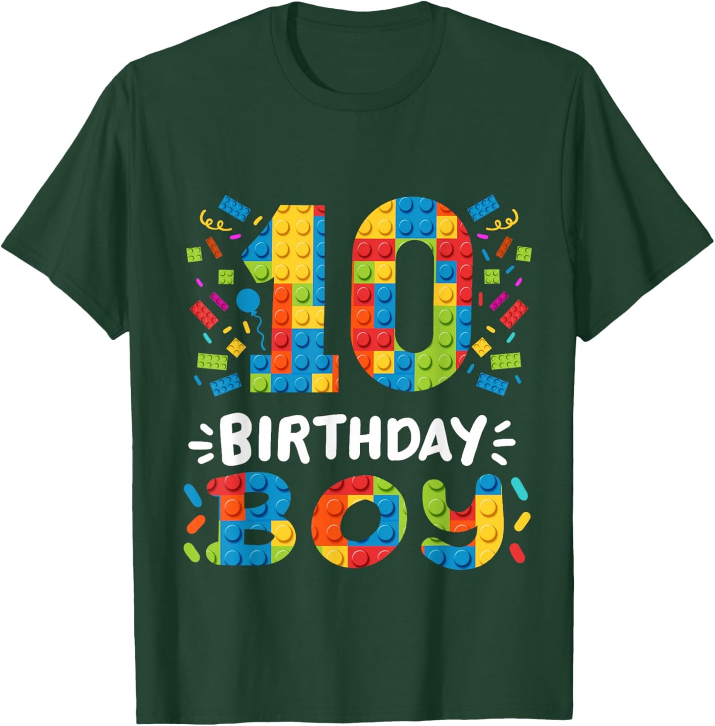 Kids 10 Years Old Building Blocks Builder 10th Birthday Boys T-Shirt - T-Shirt | Forest
