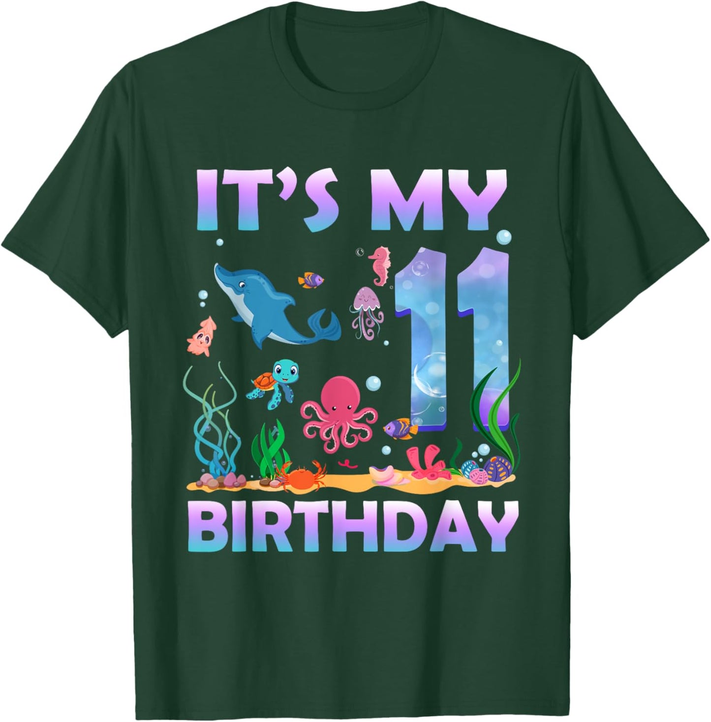 It's My 11th Birthday Sea Fish Ocean Animals 11 Years Old T-Shirt - T-Shirt | Forest