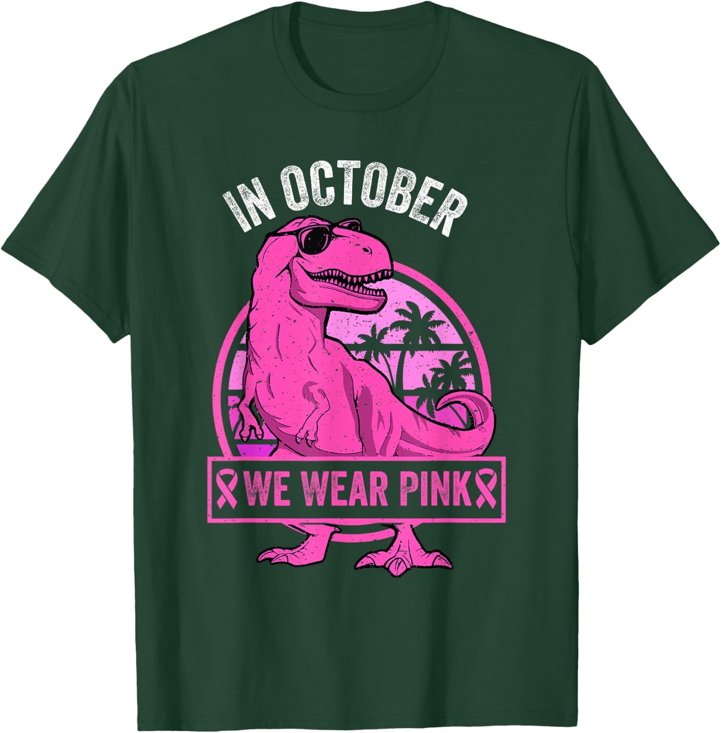 In October We Wear Pink Breast Cancer Trex Dino Toddler Boys T-Shirt - T-Shirt | Forest