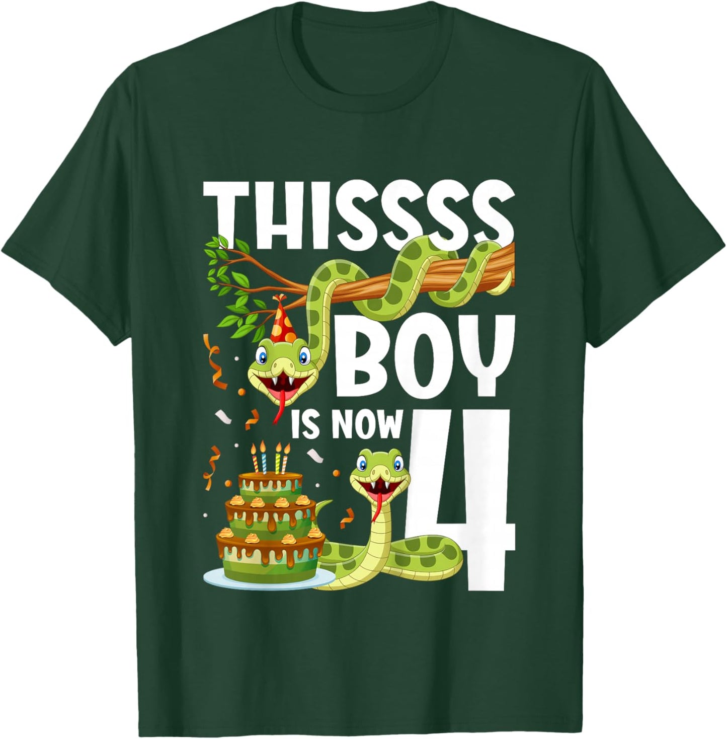 Kids 4th Reptile Birthday 4 Year Old Boy Snake Birthday Party T-Shirt - T-Shirt | Forest