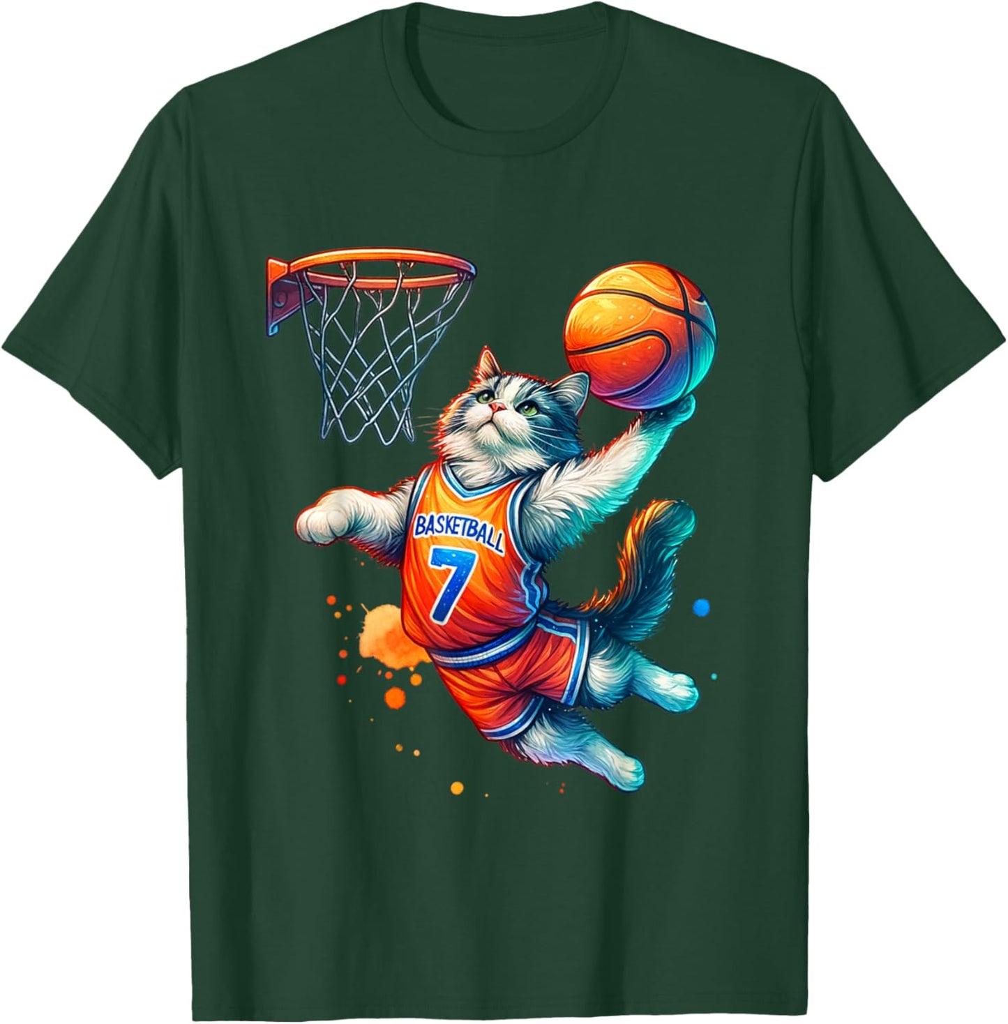 Cat Basketball Youth Player Hoop Slam Design Cat lovers T-Shirt - T-Shirt | Forest
