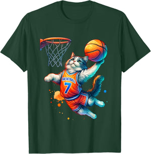 Cat Basketball Youth Player Hoop Slam Design Cat lovers T-Shirt - T-Shirt | Forest