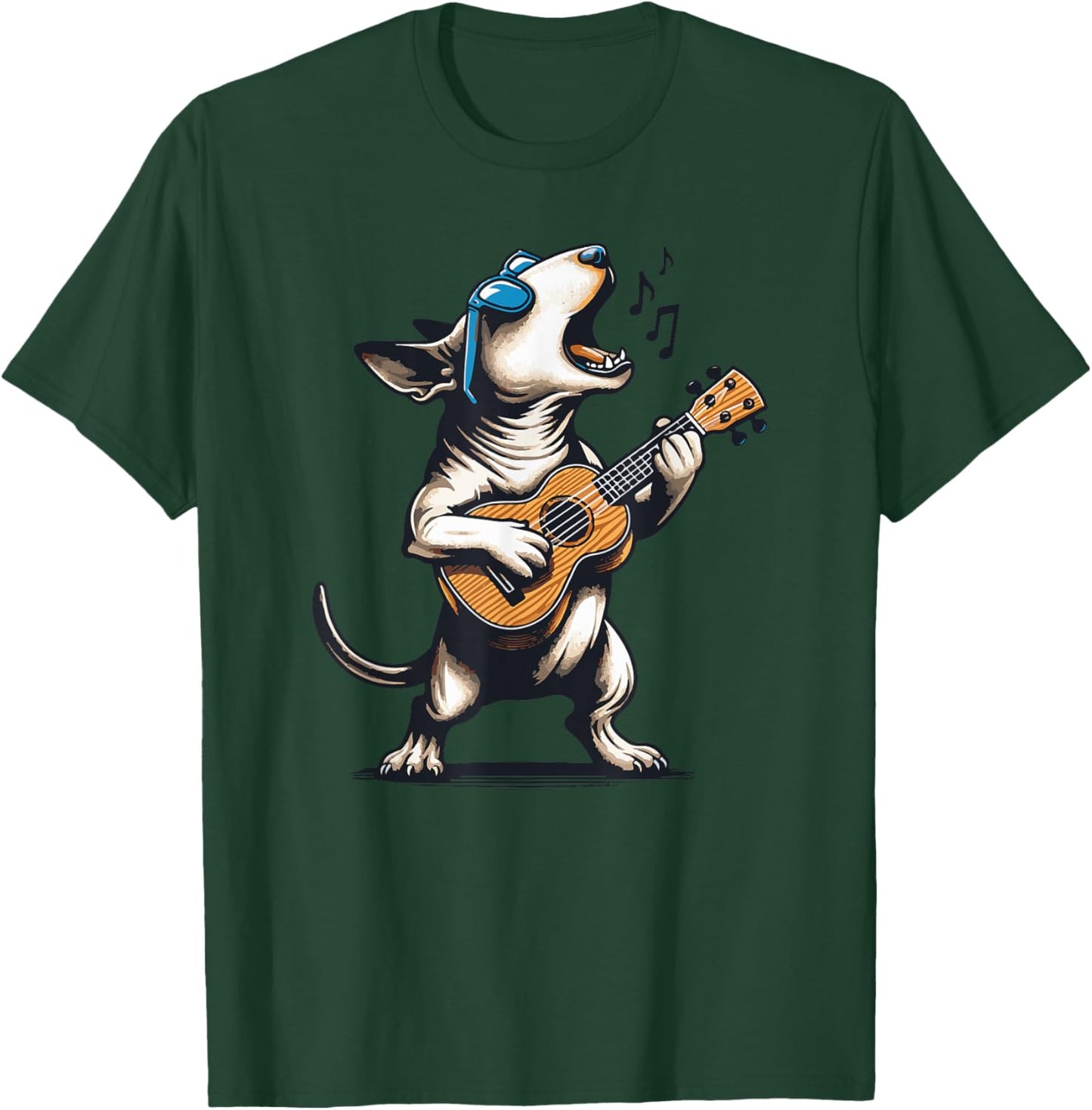 Dog Playing Guitar Singing Bull Terrier Funny Men Women Kids T-Shirt - T-Shirt | Forest