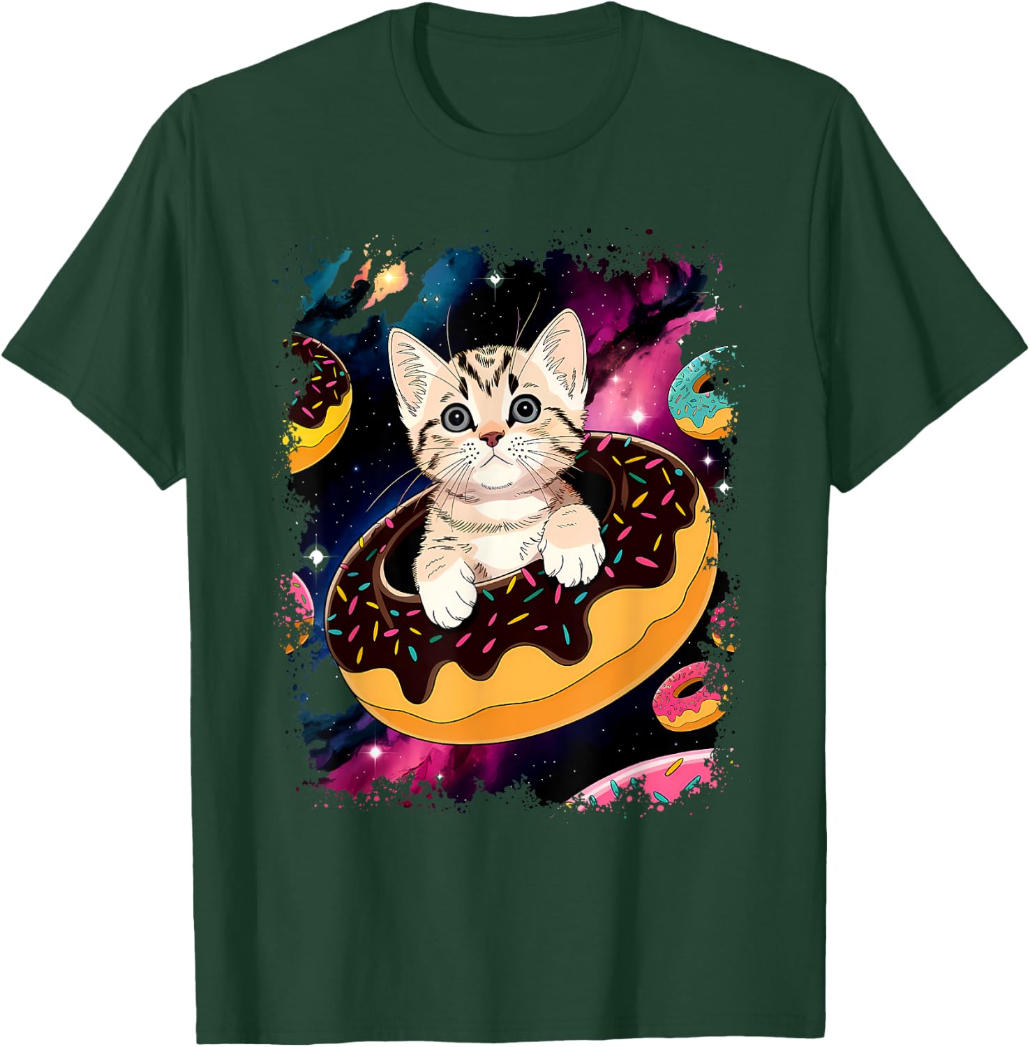 Cute Cat Inside Donut in Space Boys Girl - Kitty in Space T-Shirt - T-Shirt | Forest