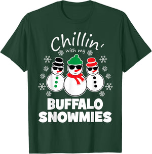 Chillin With My Buffalo Snowmies Funny Christmas T-Shirt - T-Shirt | Forest